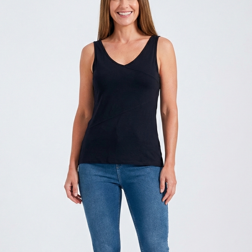 Valette Black Sleeveless V-Neck Tank Top Women Size Small